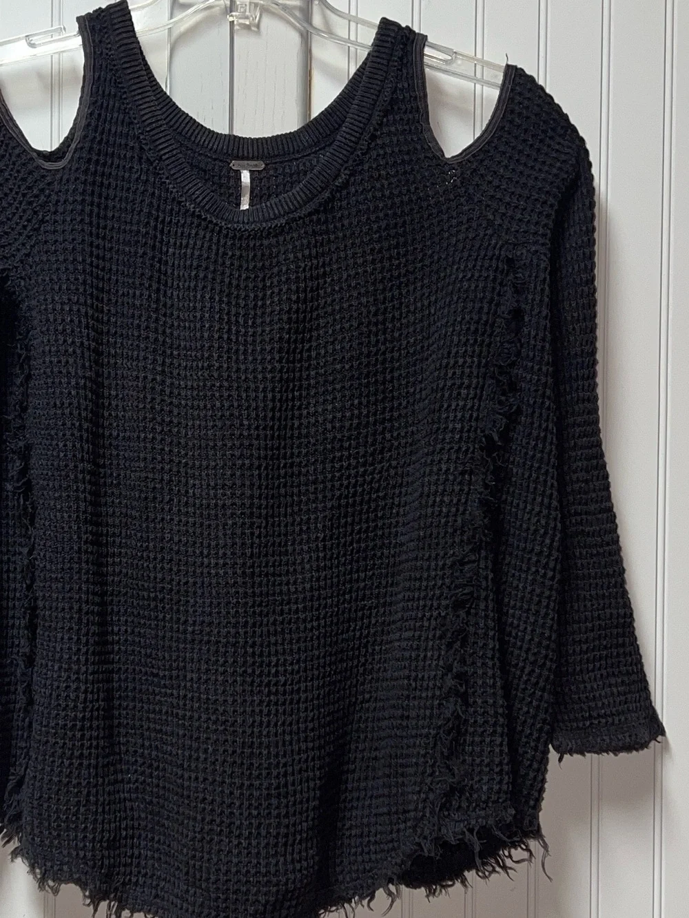 Free People Waffle Knit Distressed Sunrise Sweater L Oversized Heavyweight
